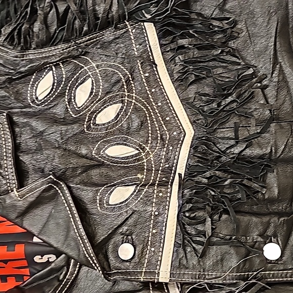 Michael Hoban coat vintage 100% leather black fringed biker style sz Large - Picture 5 of 11